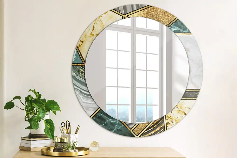 Miroir rond avec décoration style marbré