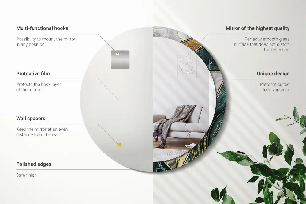 Miroir rond avec décoration style marbré