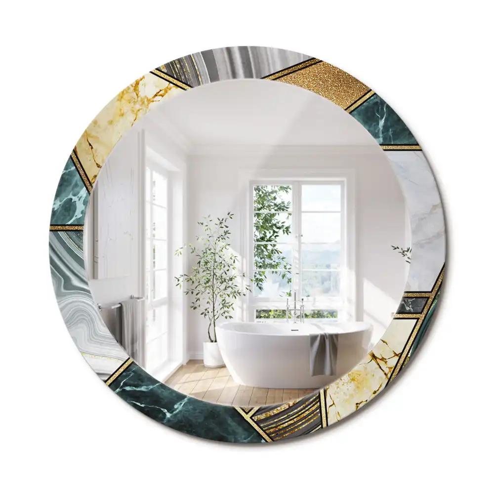 Miroir rond avec décoration style marbré