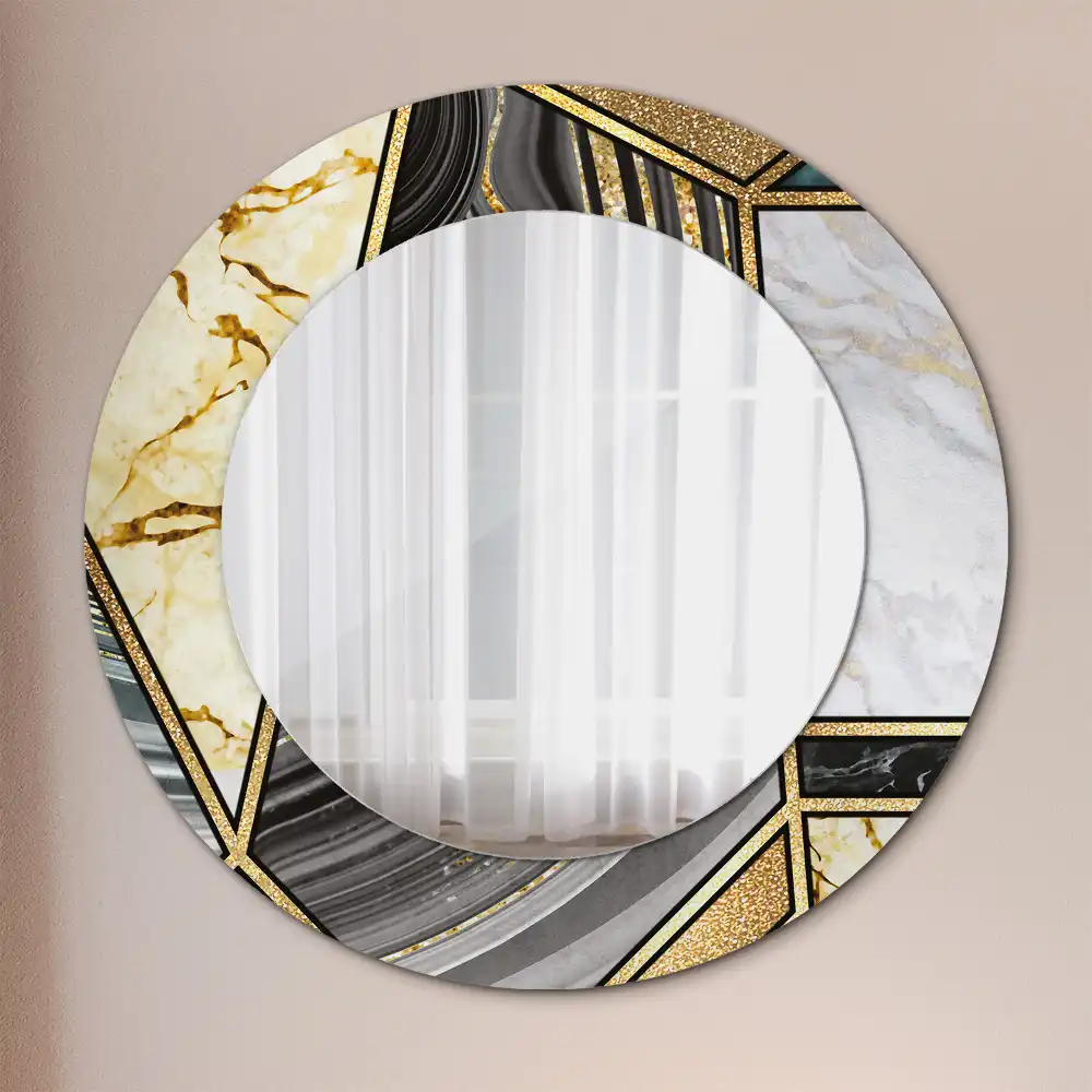 Miroir rond avec décoration style marbré