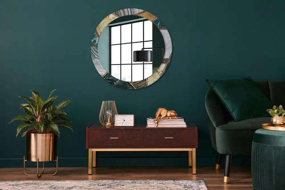 Miroir rond avec décoration style marbré