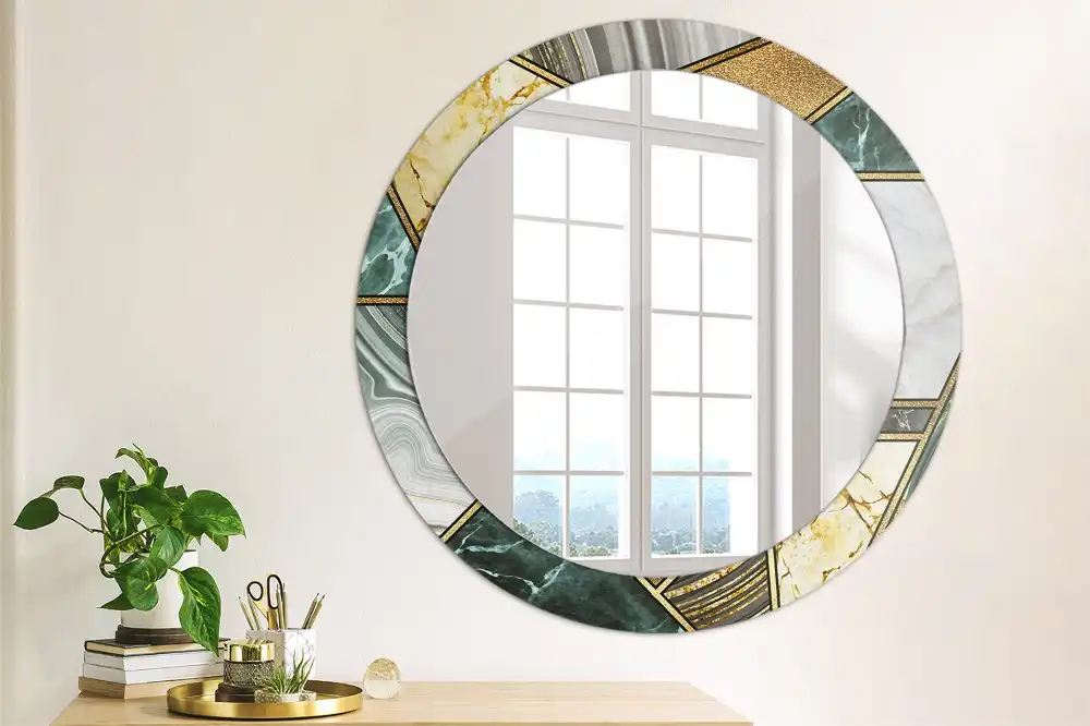 Miroir rond avec décoration style marbré