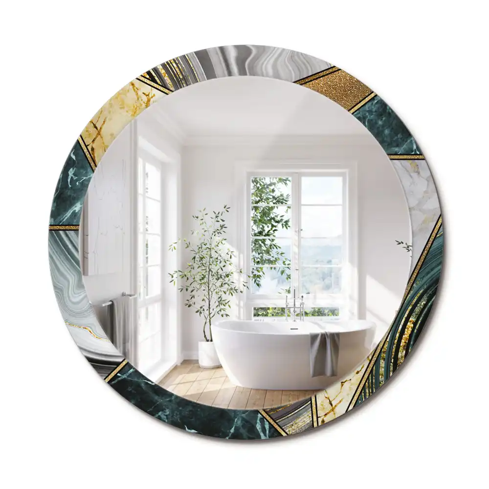 Miroir rond avec décoration style marbré