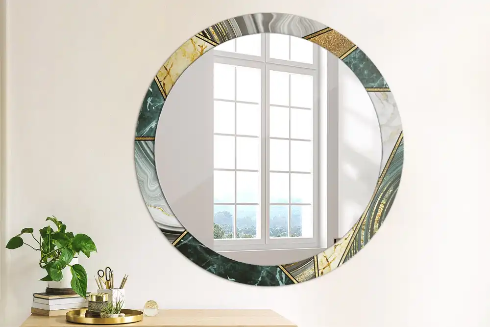 Miroir rond avec décoration style marbré