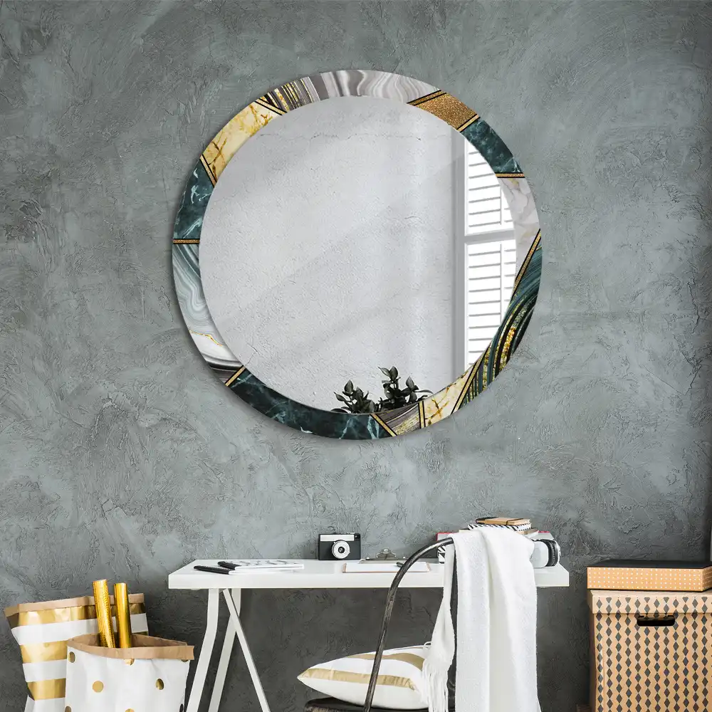 Miroir rond avec décoration style marbré