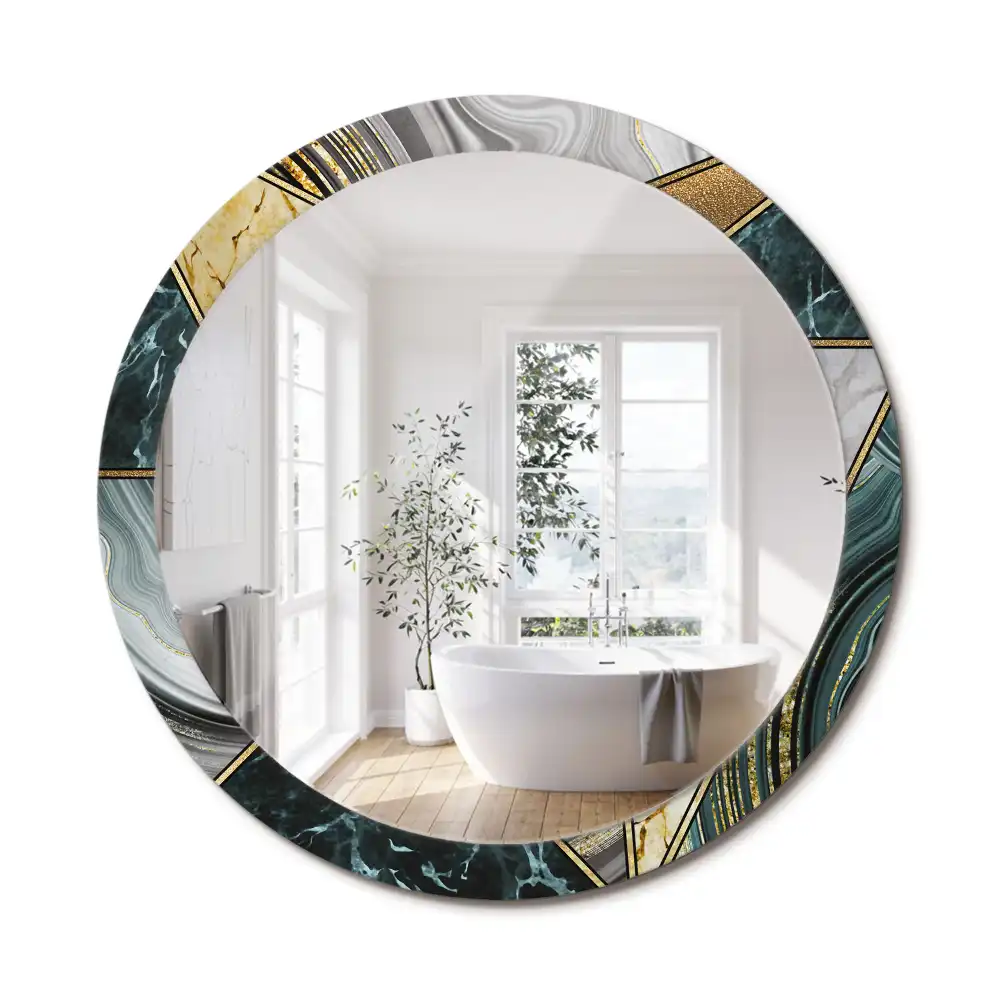 Miroir rond avec décoration style marbré