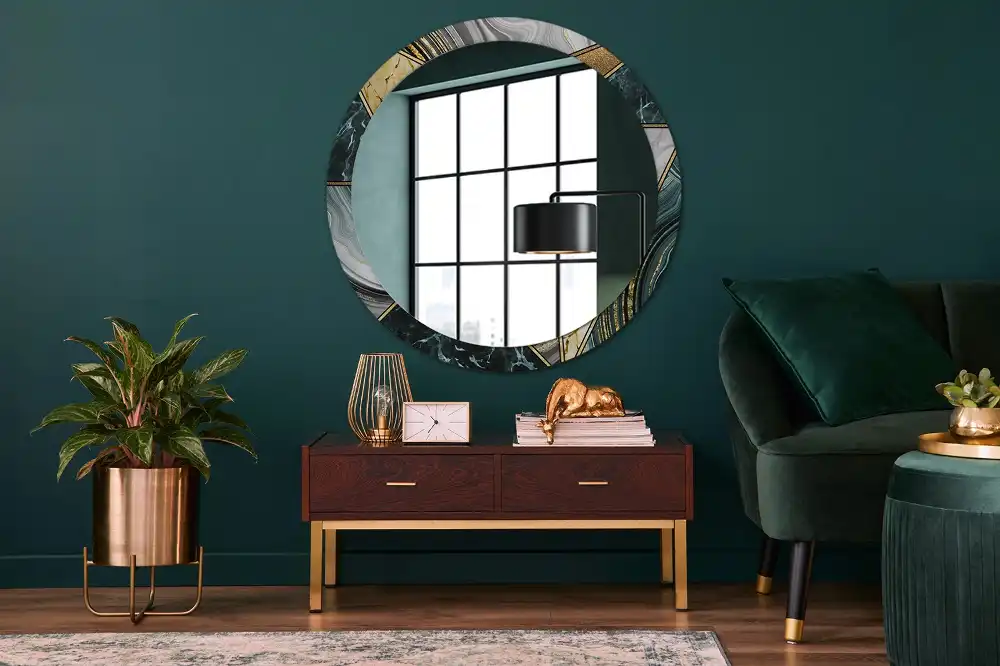 Miroir rond avec décoration style marbré