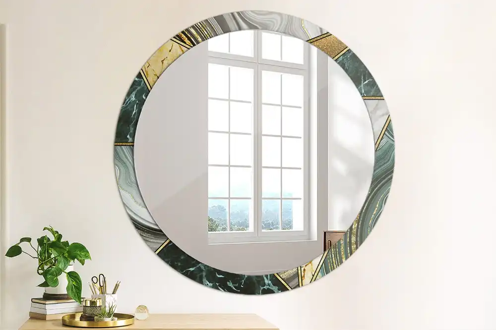 Miroir rond avec décoration style marbré