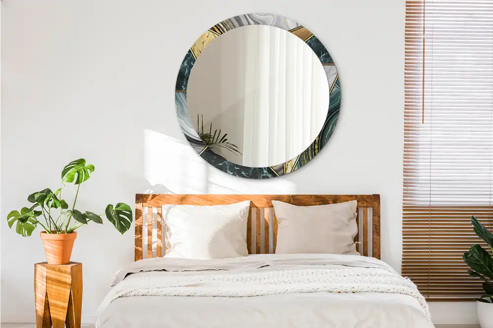 Miroir rond avec décoration style marbré
