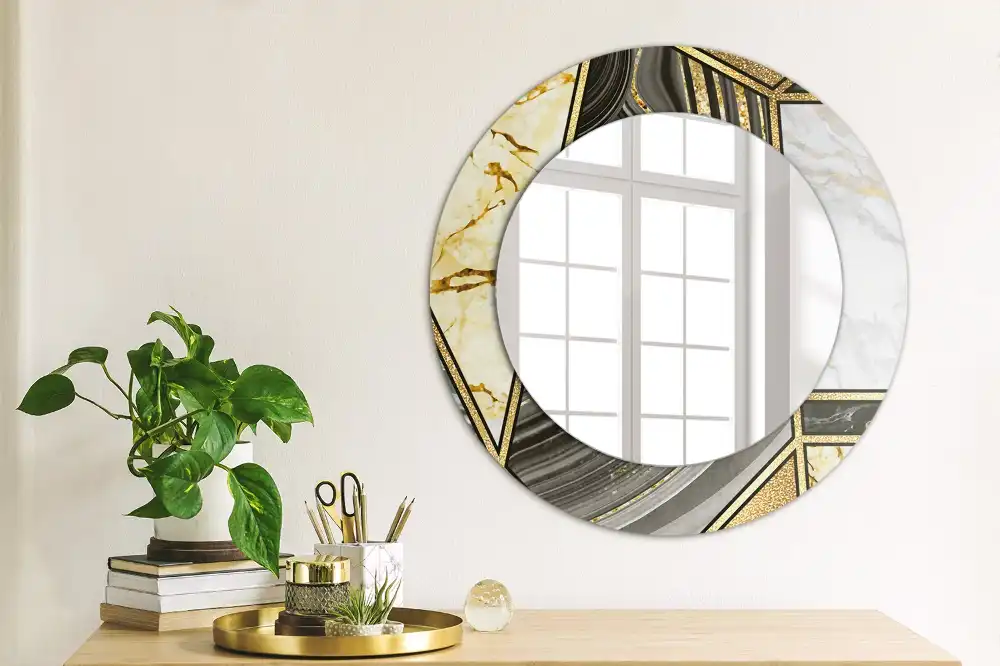 Miroir rond avec décoration style marbré
