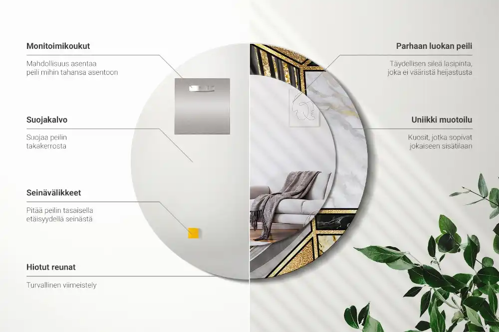 Miroir rond avec décoration style marbré