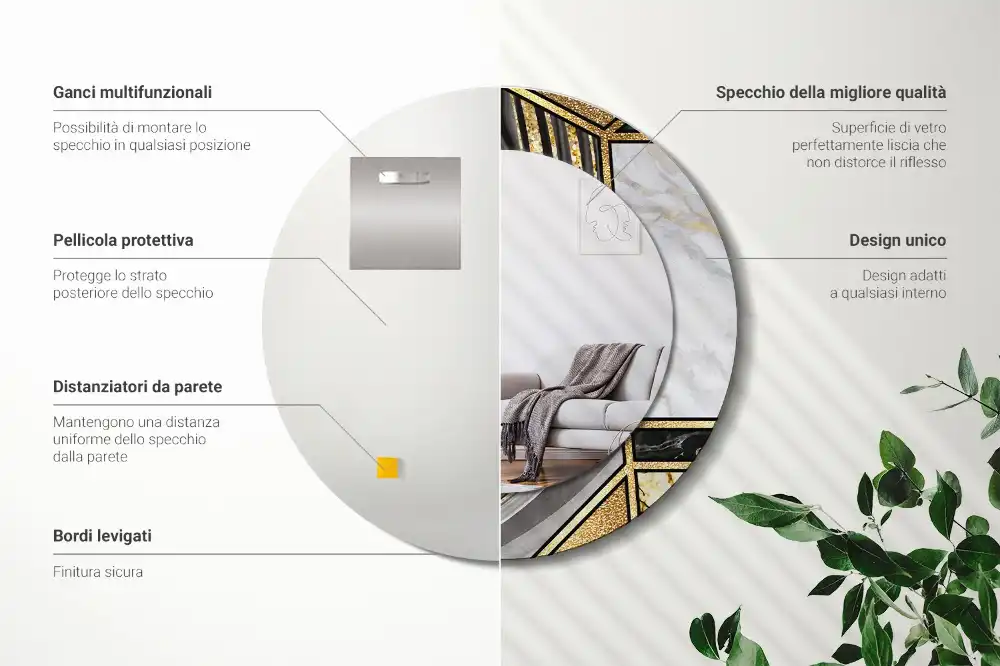 Miroir rond avec décoration style marbré