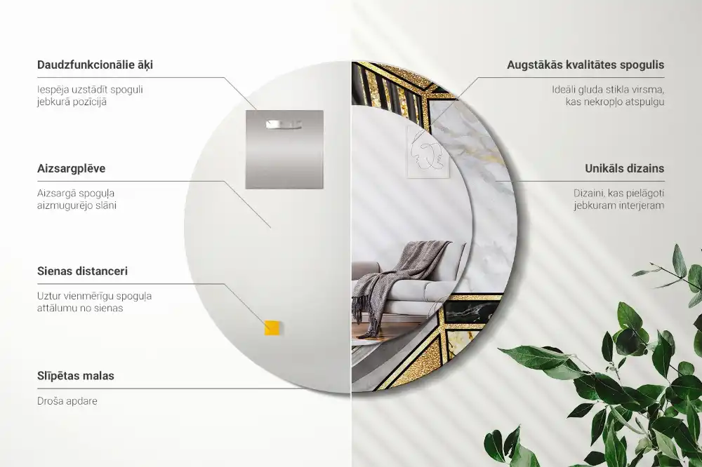 Miroir rond avec décoration style marbré