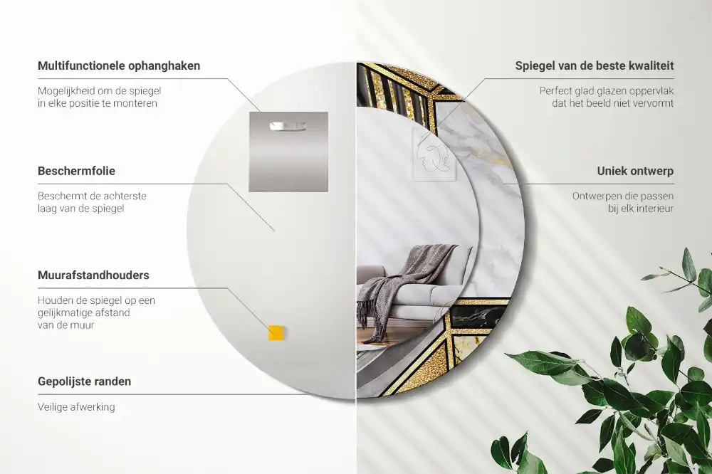 Miroir rond avec décoration style marbré