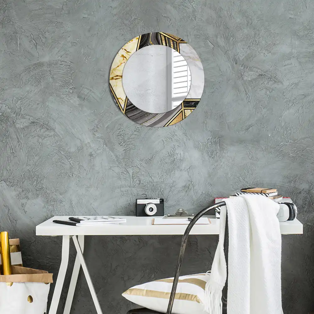 Miroir rond avec décoration style marbré