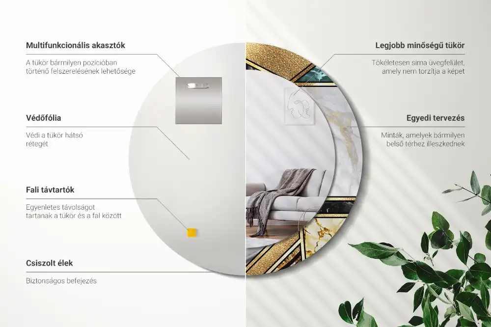 Miroir rond avec décoration style marbré