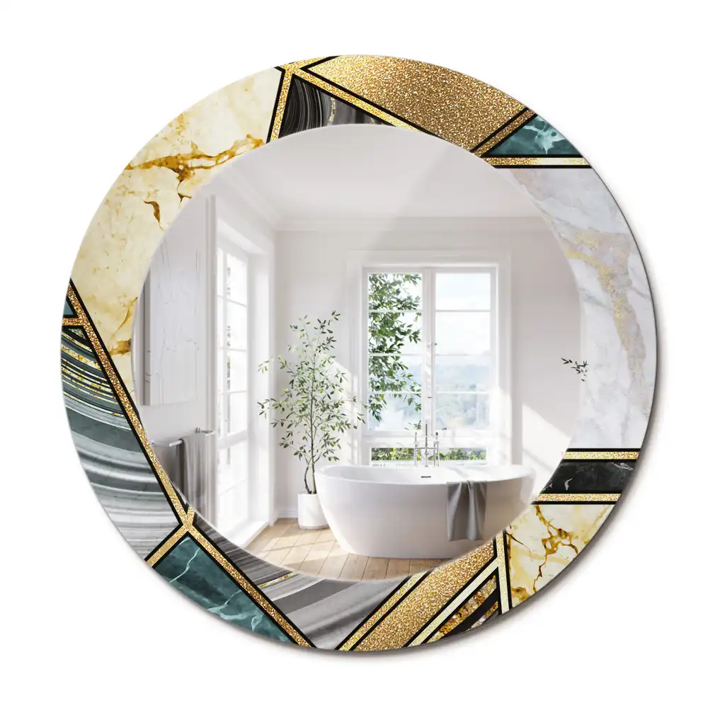 Miroir rond avec décoration style marbré