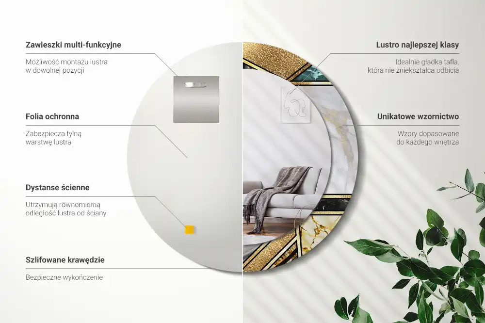 Miroir rond avec décoration style marbré