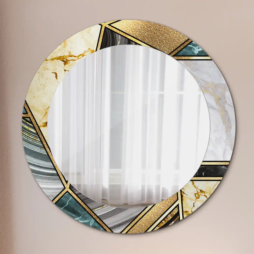 Miroir rond avec décoration style marbré