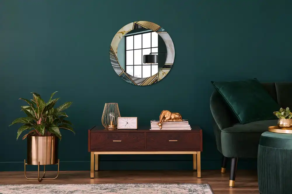 Miroir rond avec décoration style marbré