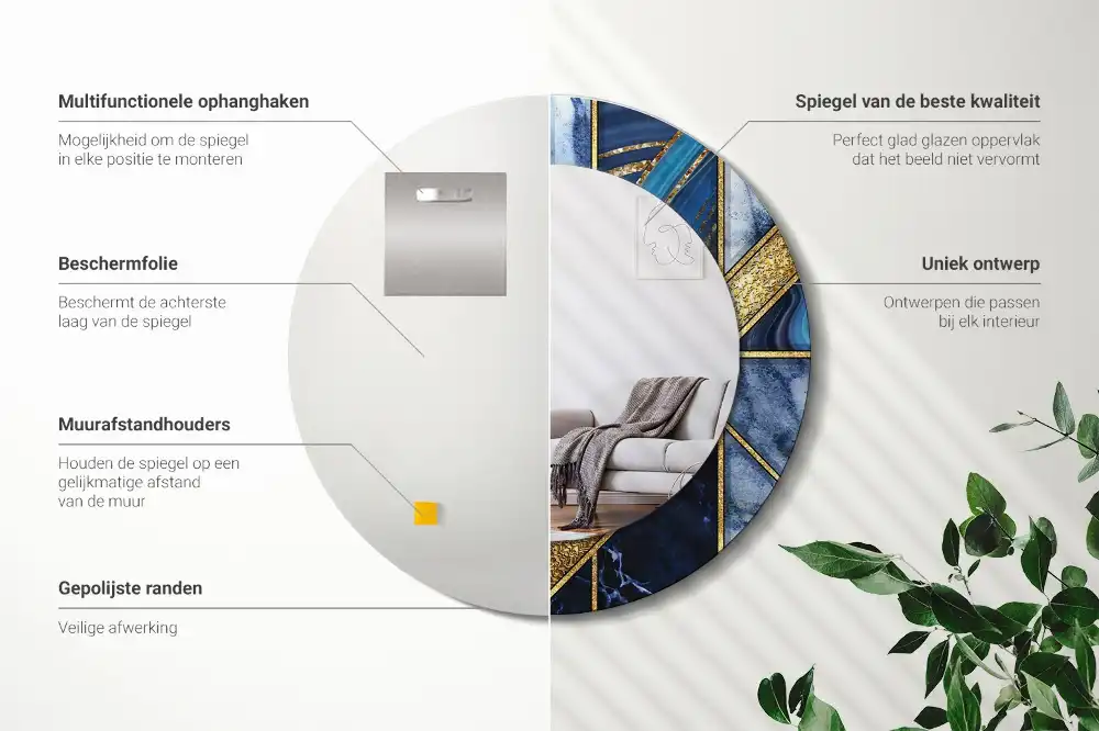 Miroir rond imprimé marbre moderne