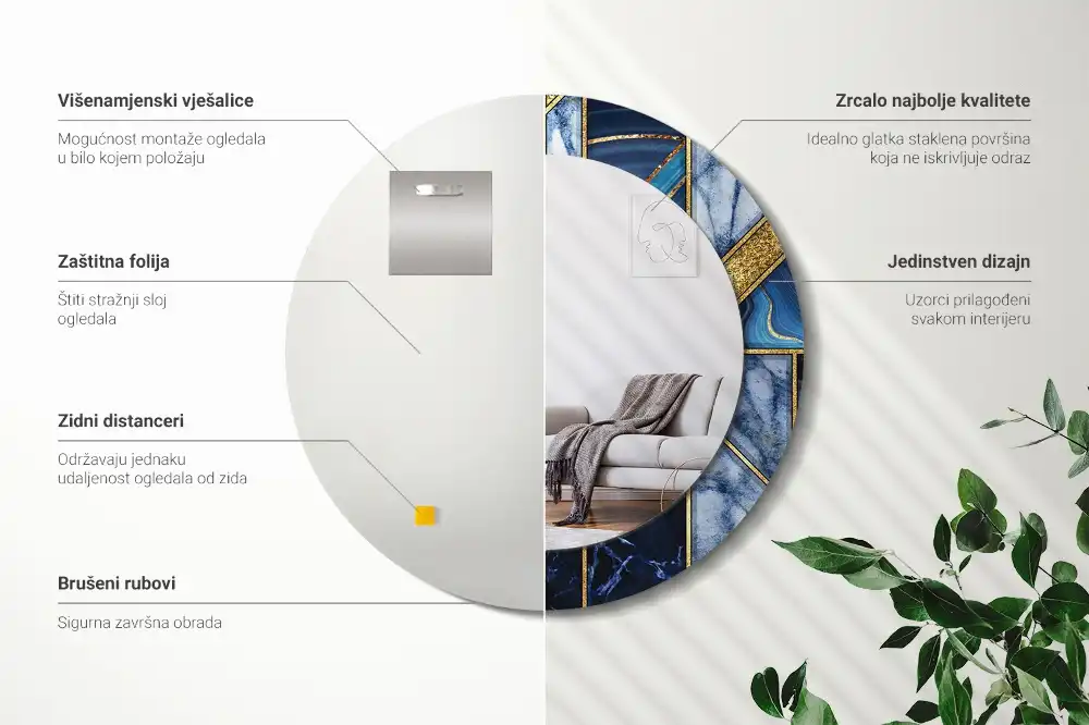 Miroir rond imprimé marbre moderne