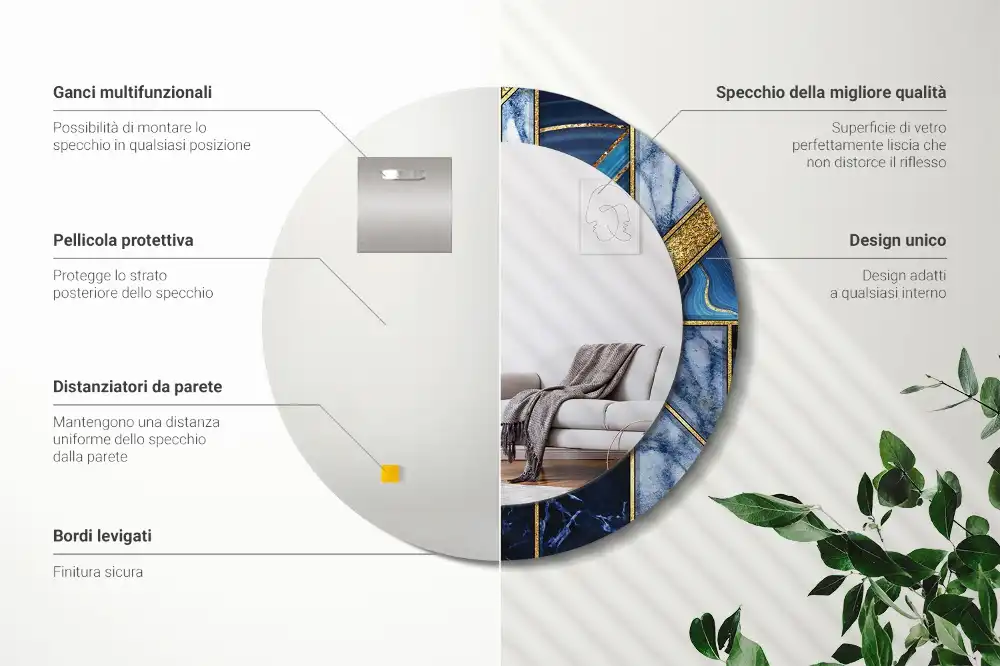 Miroir rond imprimé marbre moderne