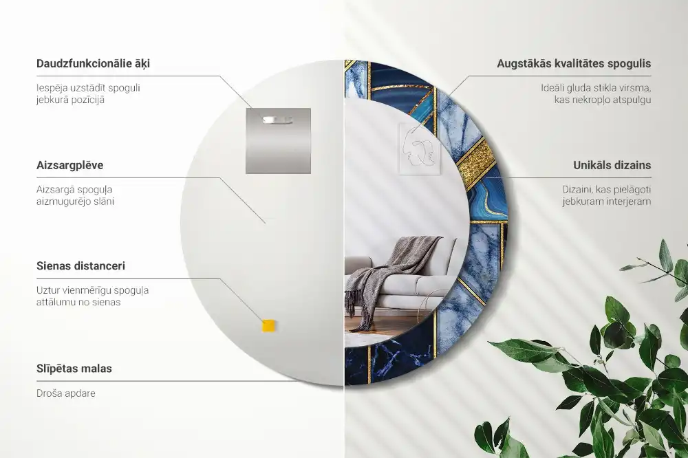 Miroir rond imprimé marbre moderne
