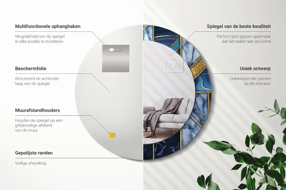 Miroir rond imprimé marbre moderne