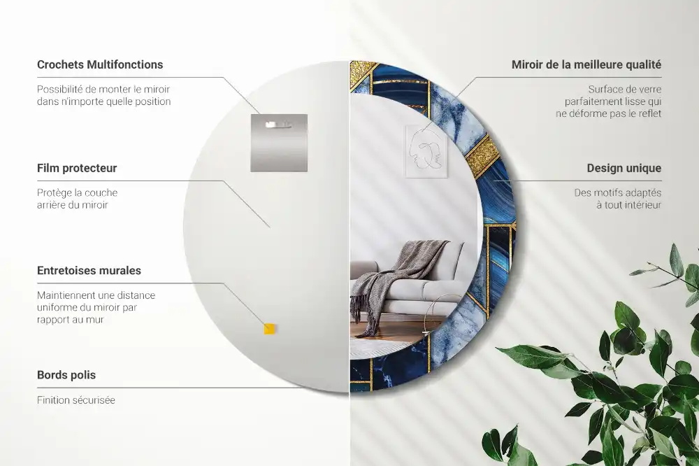 Miroir rond imprimé marbre moderne