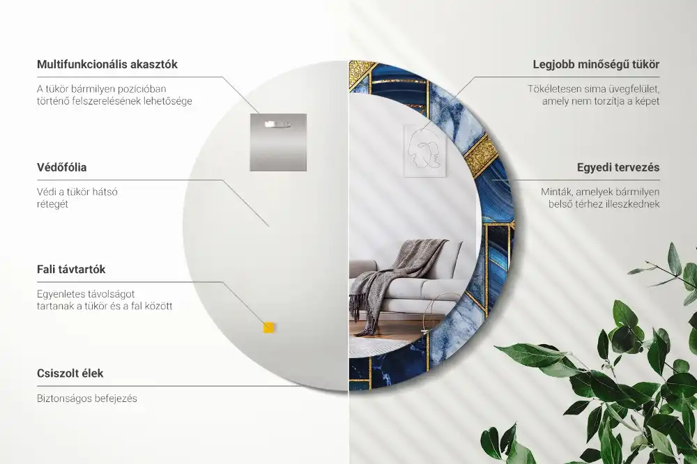 Miroir rond imprimé marbre moderne