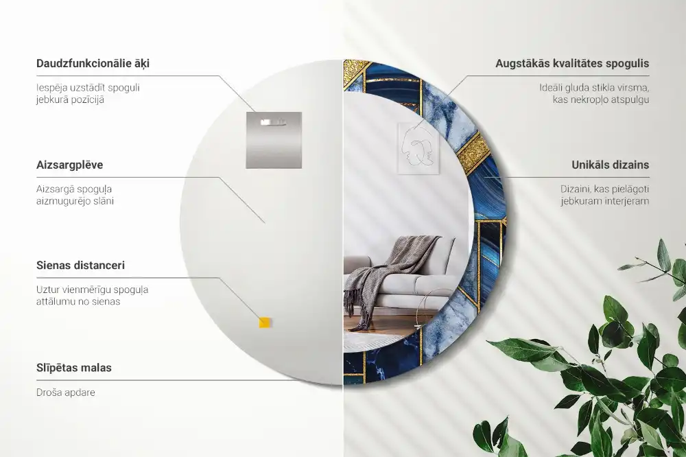 Miroir rond imprimé marbre moderne
