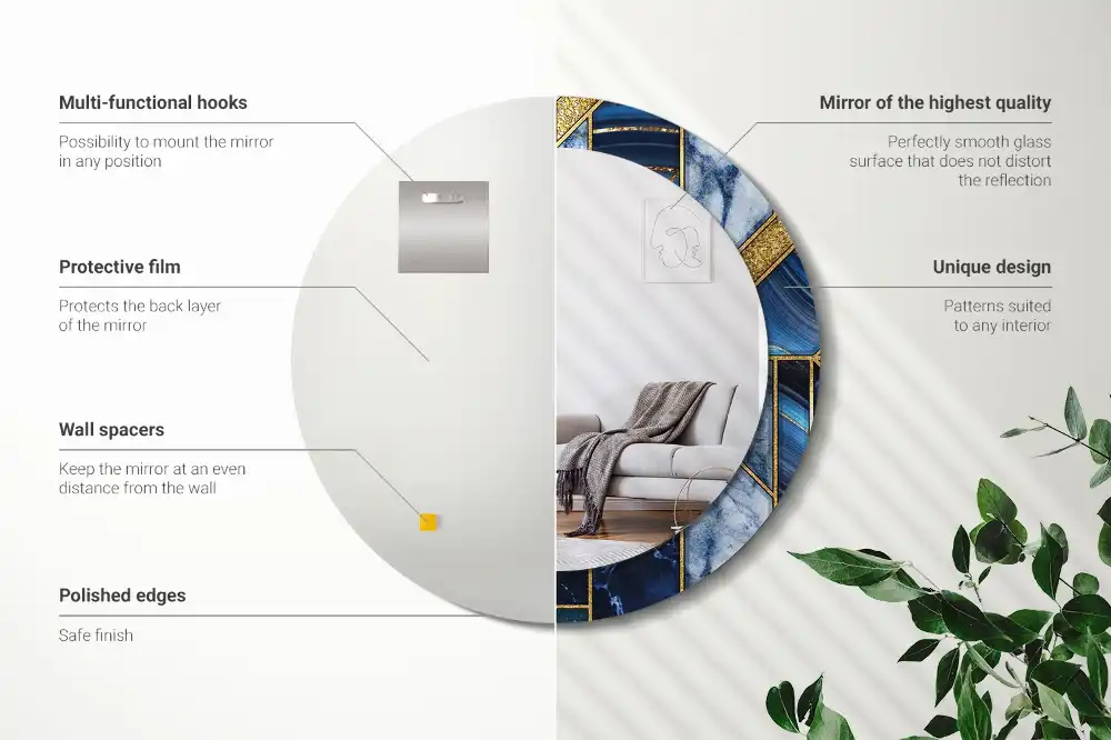 Miroir rond imprimé marbre moderne