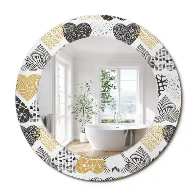 Miroir rond cadre avec impression cœurs doodle