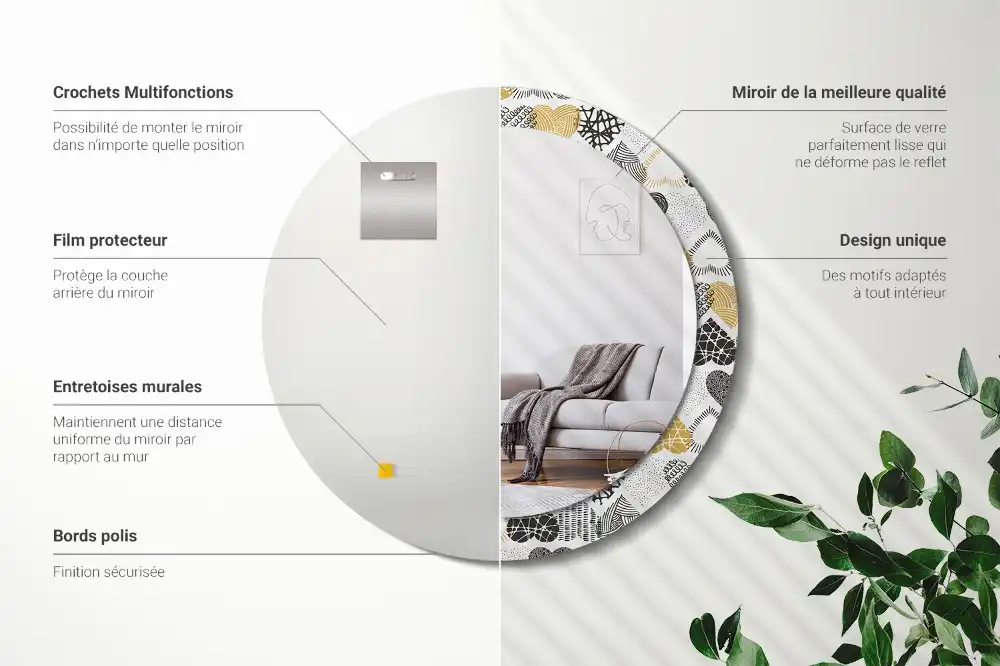 Miroir rond cadre avec impression cœurs doodle