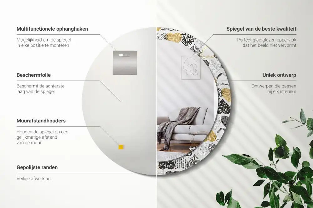 Miroir rond cadre avec impression cœurs doodle