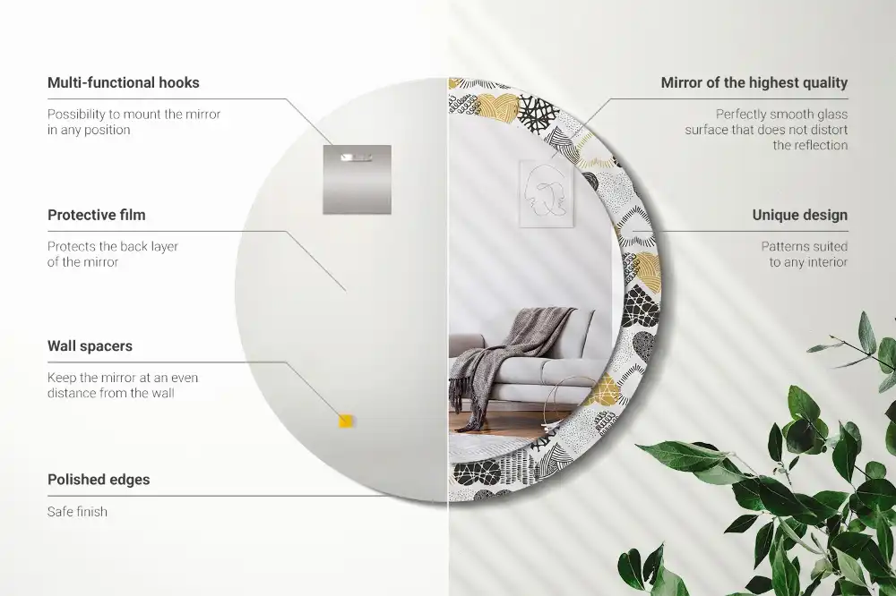 Miroir rond cadre avec impression cœurs doodle