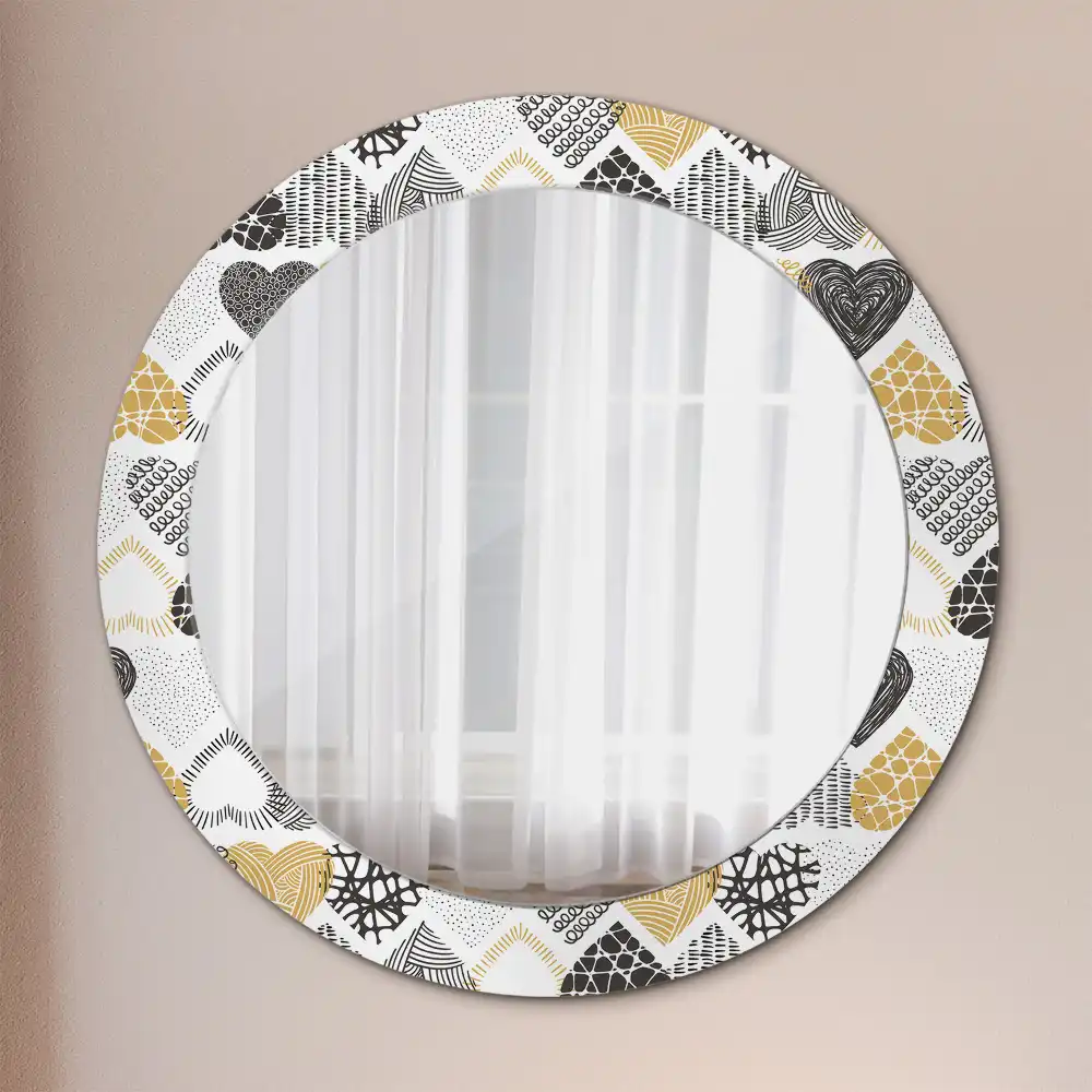 Miroir rond cadre avec impression cœurs doodle