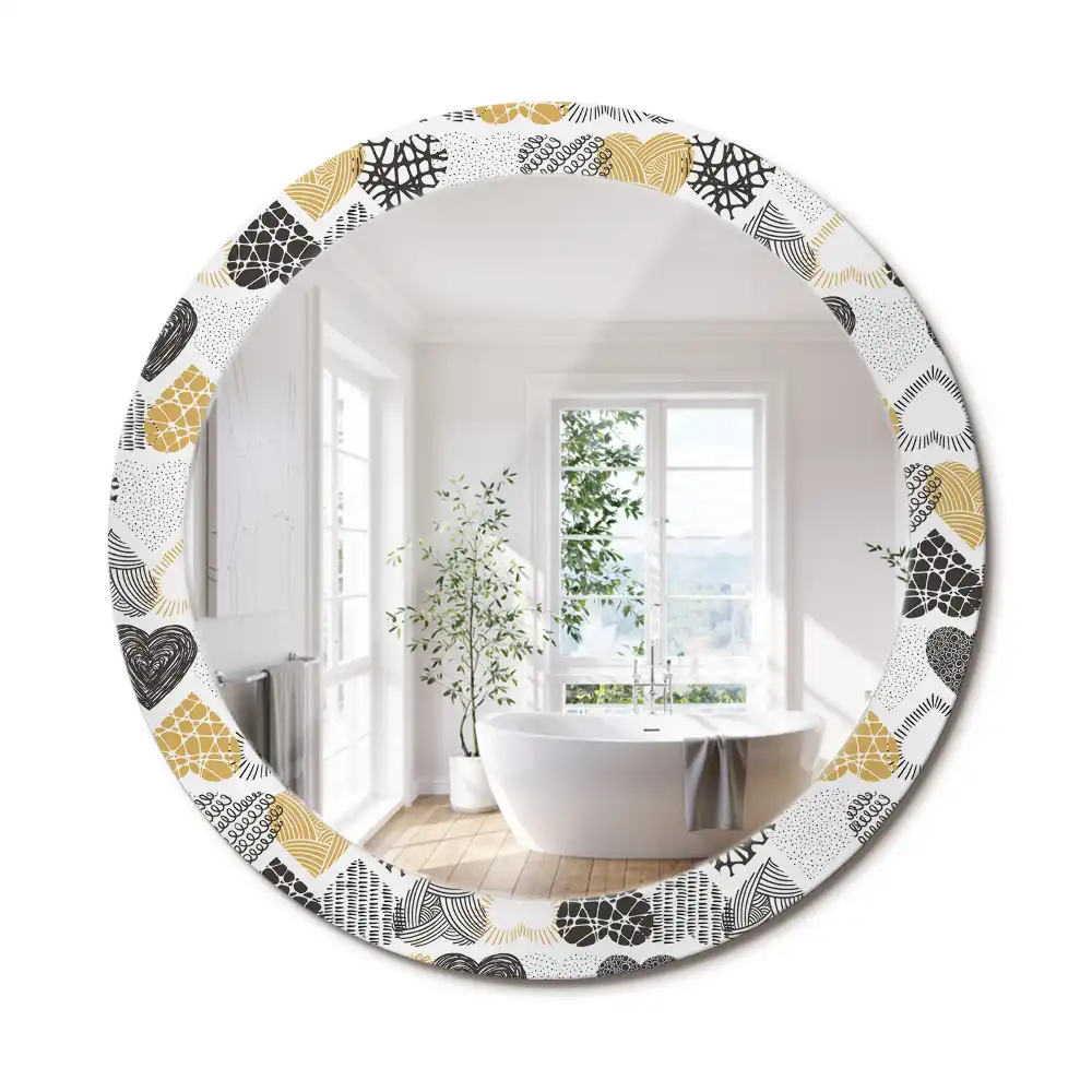 Miroir rond cadre avec impression cœurs doodle
