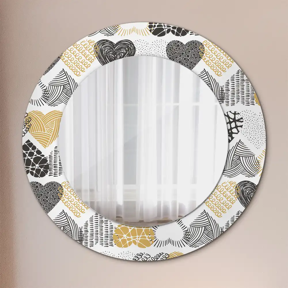 Miroir rond cadre avec impression cœurs doodle