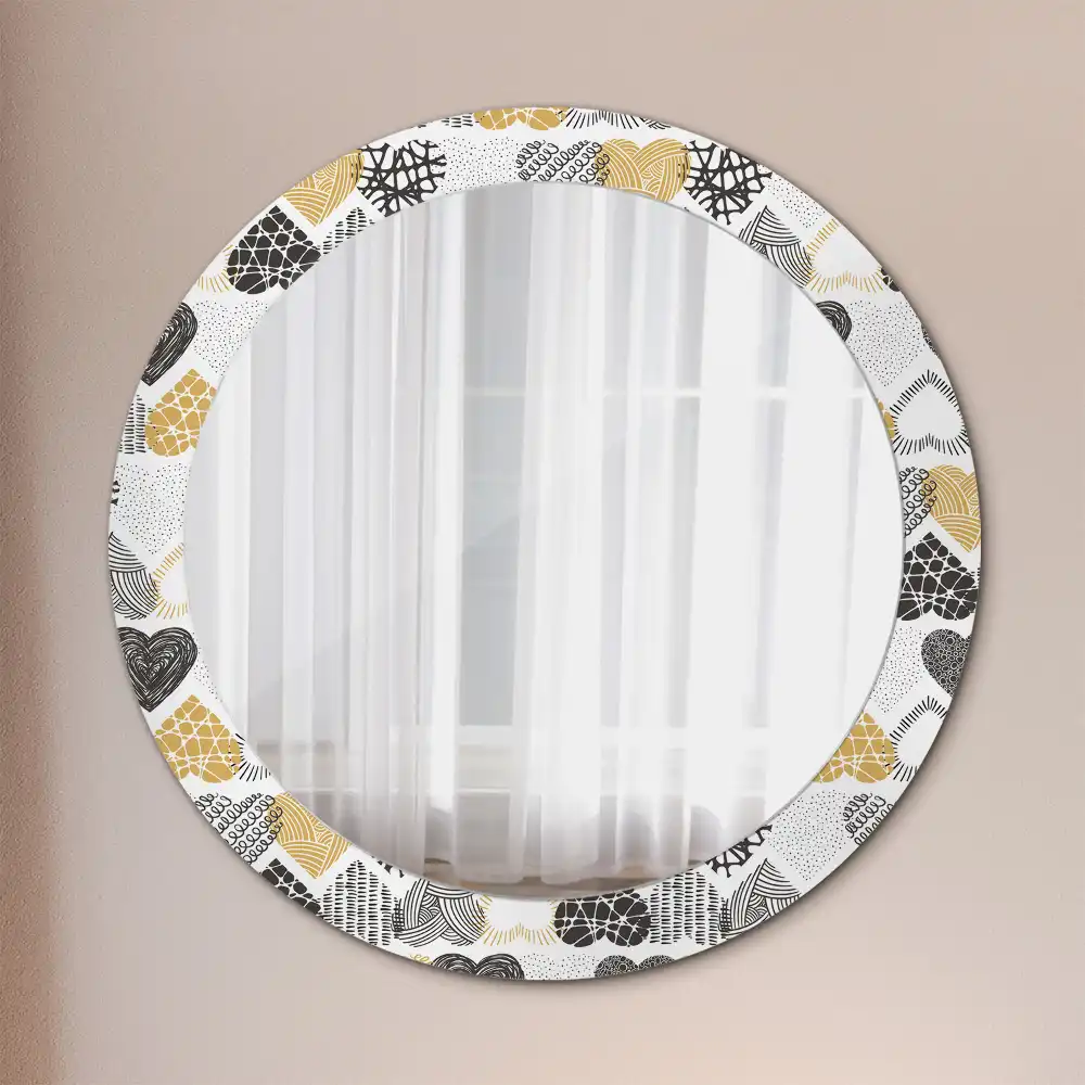 Miroir rond cadre avec impression cœurs doodle