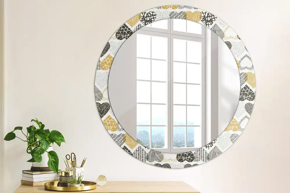 Miroir rond cadre avec impression cœurs doodle