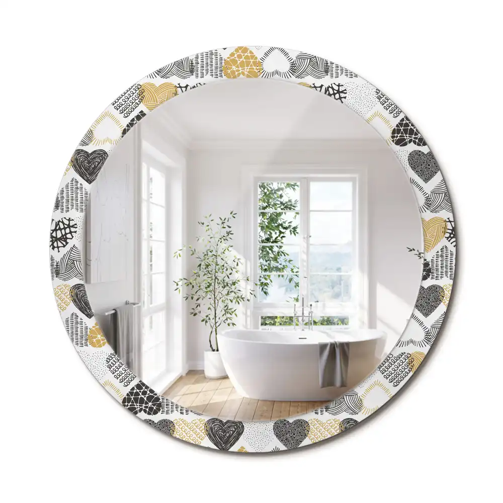 Miroir rond cadre avec impression cœurs doodle