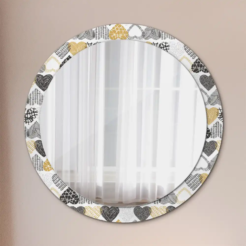 Miroir rond cadre avec impression cœurs doodle