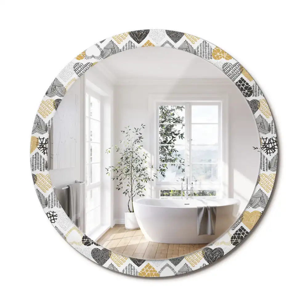 Miroir rond cadre avec impression cœurs doodle