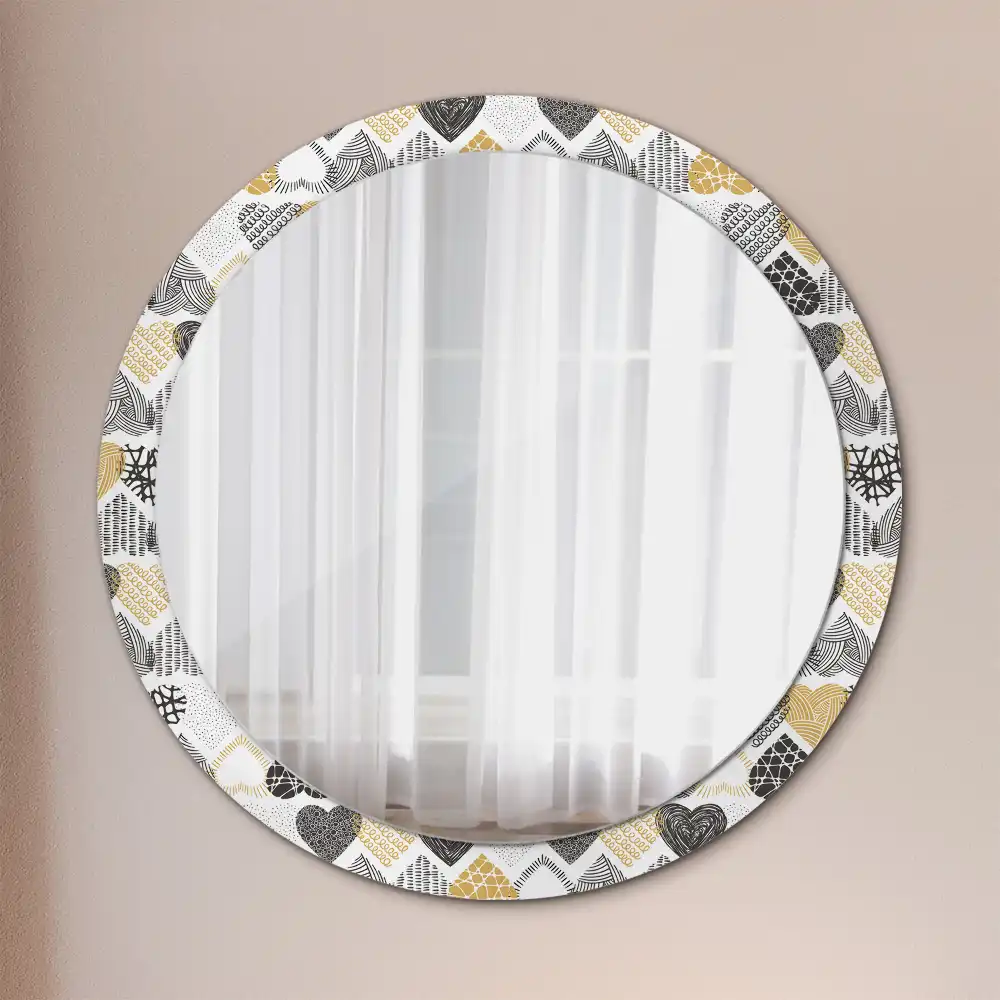 Miroir rond cadre avec impression cœurs doodle