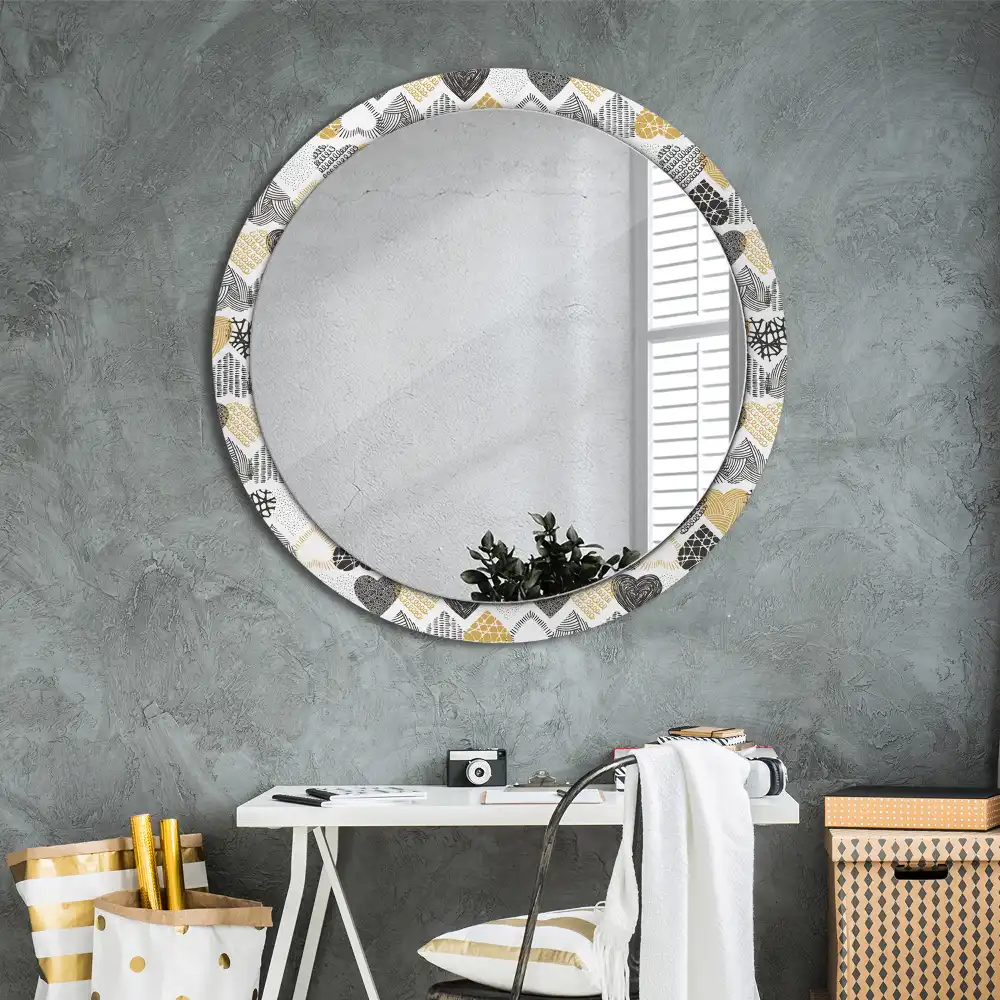 Miroir rond cadre avec impression cœurs doodle