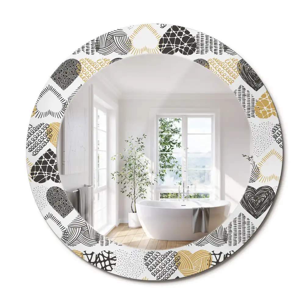 Miroir rond cadre avec impression cœurs doodle