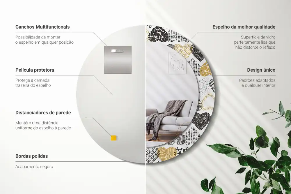 Miroir rond cadre avec impression cœurs doodle