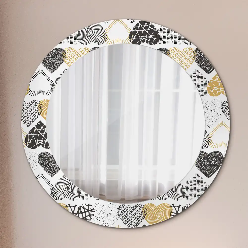 Miroir rond cadre avec impression cœurs doodle